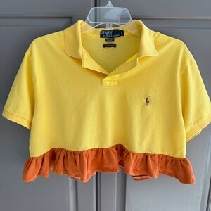 Polo by Ralph Lauren Custom Yellow and Orange Ruffle Cropped Polo Shirt Size L
